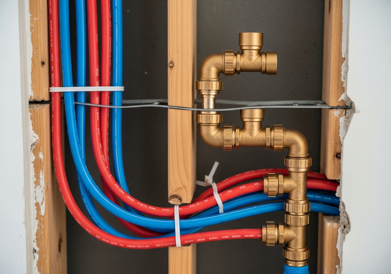 Conducte PEX si fitinguri PPR montate in perete la renovarea instalatiei sanitare