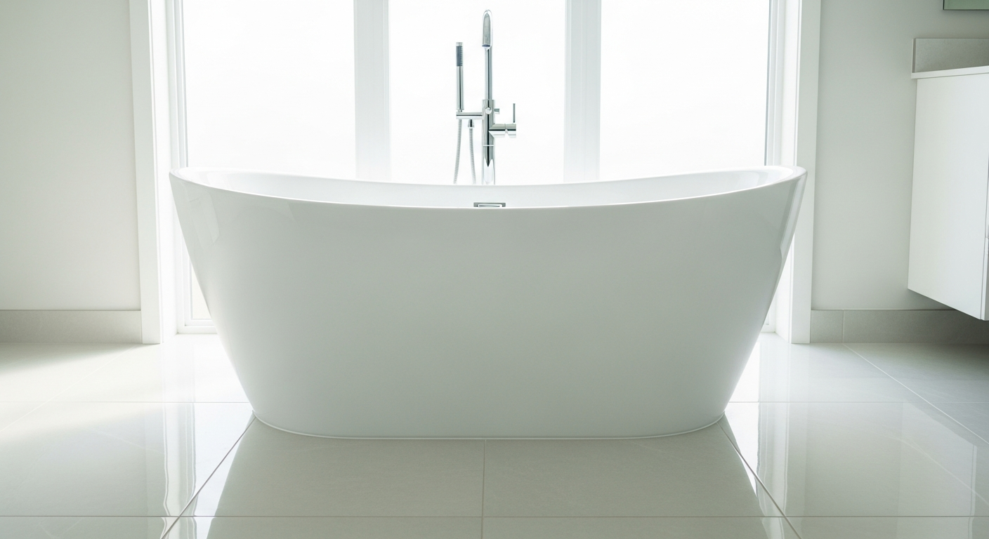 Cada freestanding alba intr-o baie moderna luminoasa